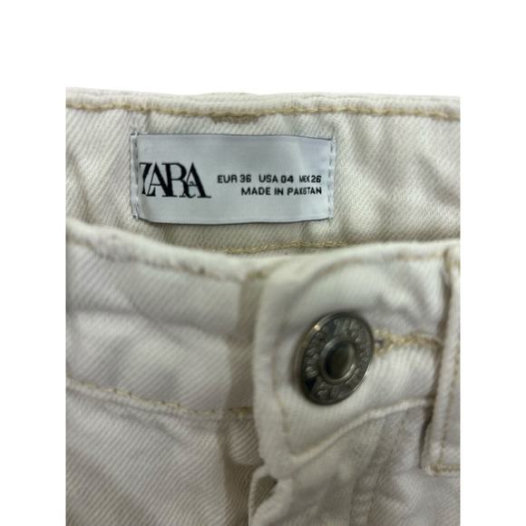 ZARA Womens High Rise Straight Leg Button Fly Jeans Off White Size 4 US Raw Hem - Picture 4 of 7
